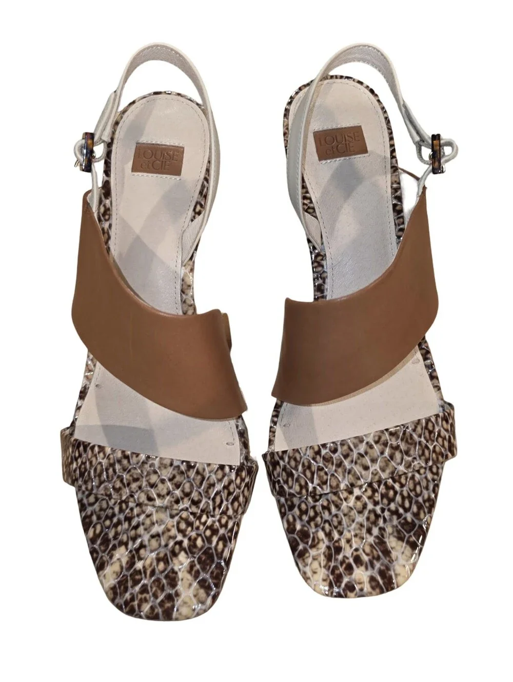 Louise et Cie Quarza Snake Print Leather Wedge Sandals wooden Heels Size 11 New